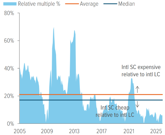 Exhibit 4: International small caps are cheap relative to international large caps