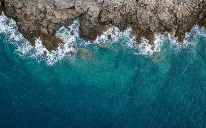 Aerial view of sea waves and fantastic Rocky coast, Montenegro