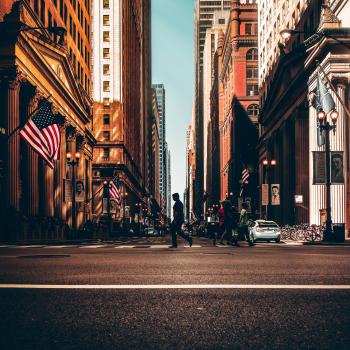 City Street with American Flags