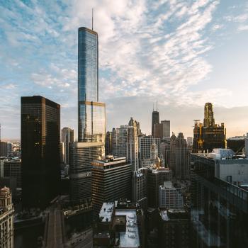 City skyline at dusk