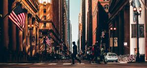City Street with American Flags