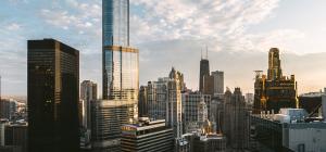 City skyline at dusk